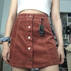 Rust corduroy skirt a line button up